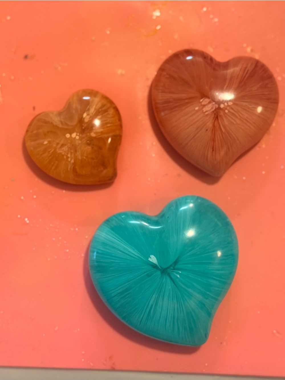 Handmade Heart Resin Accent magnets - Teal, Brown, Amber - Home Accents